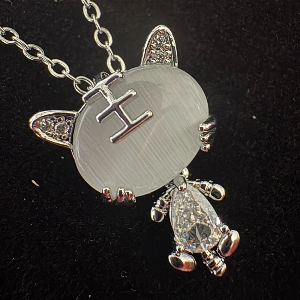Cat Pendant Necklace – Cute Silver Cat Jewelry with Crystal Accents,